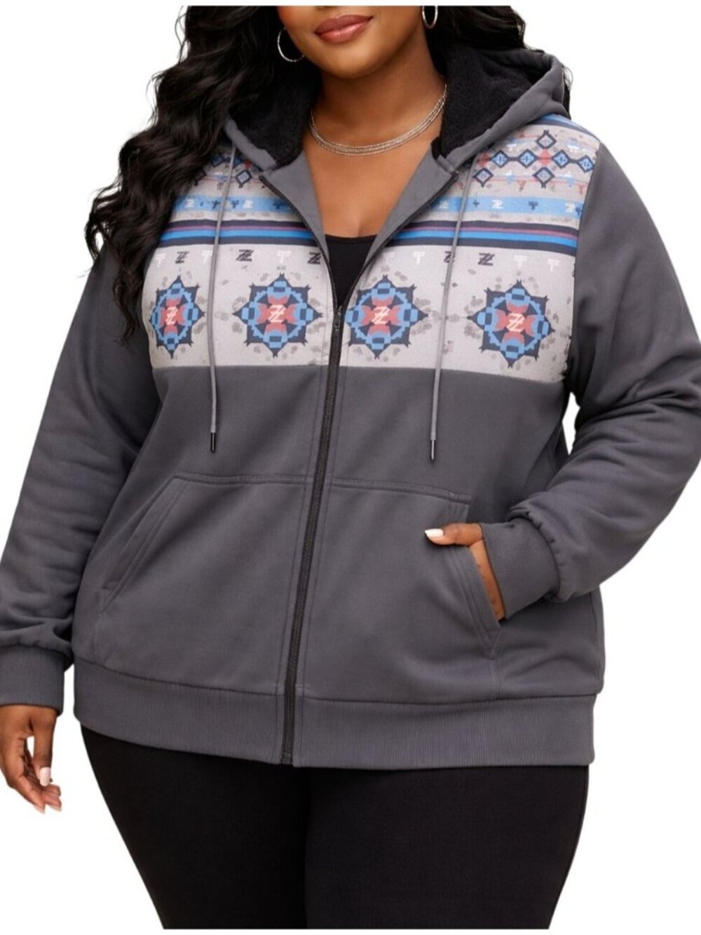 Wenttuo Size 2XL Jacket Fleece Sherpa Lined Zip Up Hoodie Warm Outerwear Grey